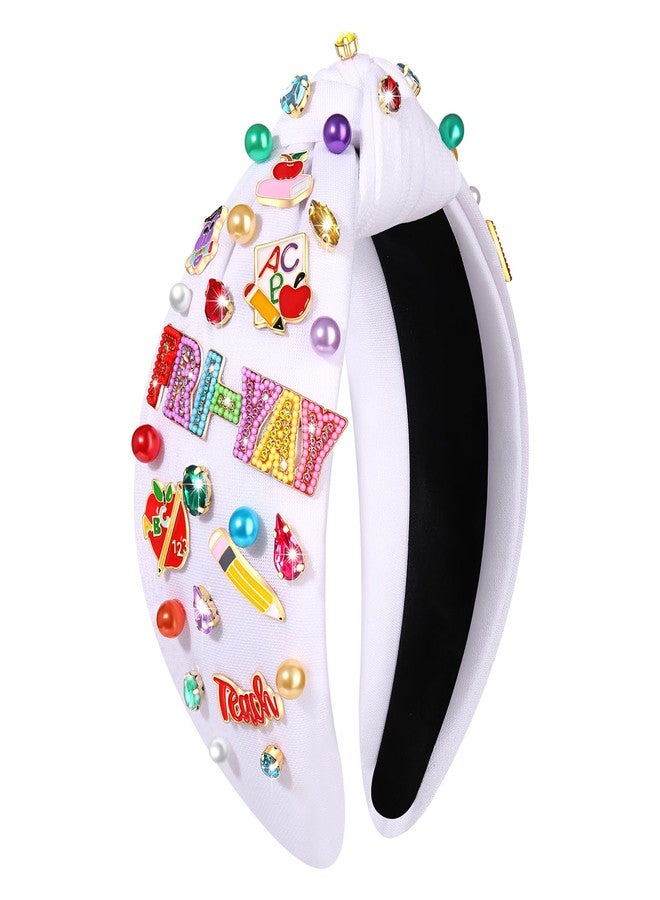 NVENF Teacher Headband for Women Colorful FRI-YAY Pencil Headbands Crystal Pearl Jeweled Knotted Headbands Back To School Headband Teacher Appreciation Gifts (Style K) - Image 1